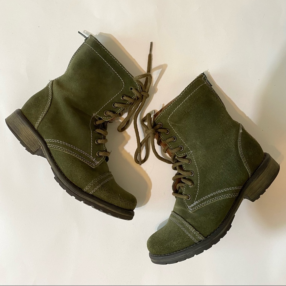 Steve Madden Olive Green Fame Suede Combat Boots